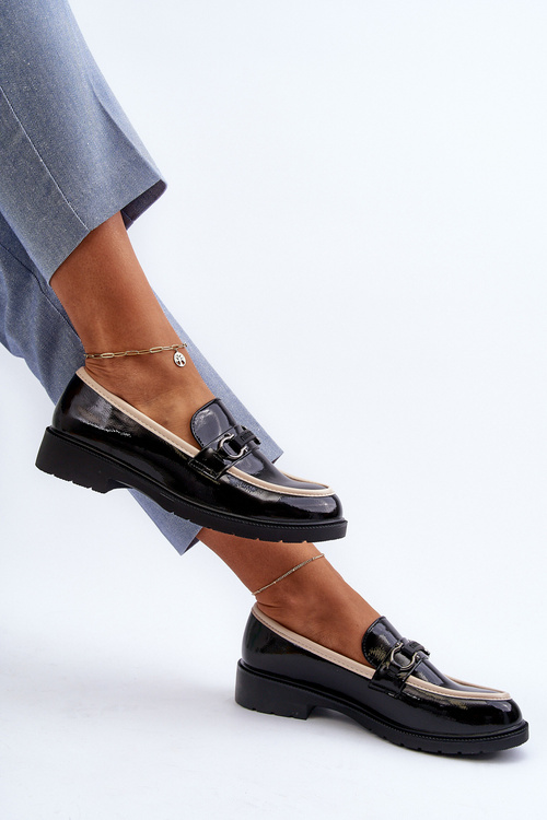 Mokasyny Półbuty Lakierowane Damskie Czarne S.Barski HY336A