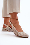 Beige Block Heel Court Shoes by Gemifa