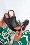 Women Sandals Made Of Eco Leather On Platform And Wedge Black Leaniria