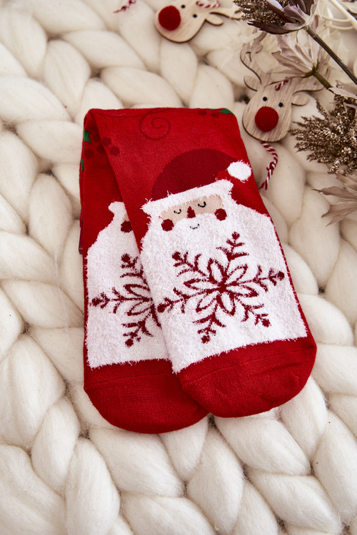 Women's Christmas Socks Santa Claus With Snowflake Cosas Red