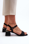 Women's Black Faux Suede Block Heel Sandals Leisha