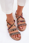Ladies sandals with decoration and woven straps leopard Delyra