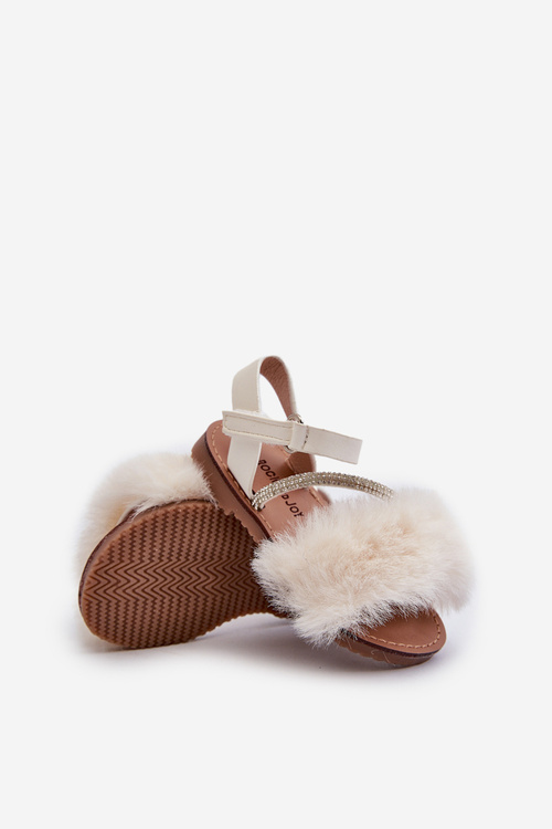 Children's Velcro Sandals with Fur White Rosavere