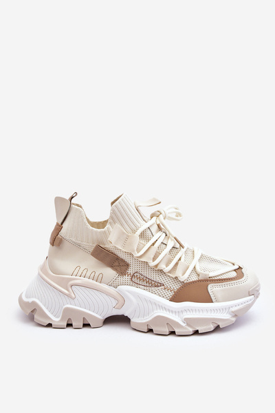 Sneakersy Damskie Skarpetkowe Wsuwane Beżowe Keaton