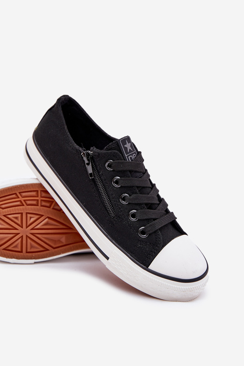 Dziecięce Niskie Trampki Sznurowane Czarne Margo