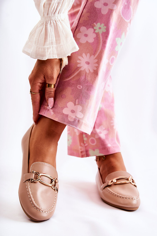 Leather Loafers With Decoration Beige Millario