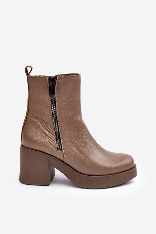 Leather Boots with Massive Heel and Zippers Dark Beige Lemar Littosa