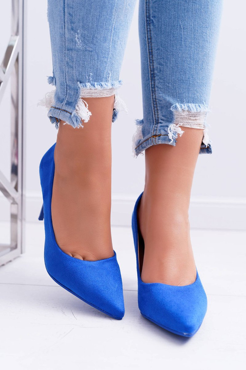 Ladies' Suede Pointed Heels Blue Cream