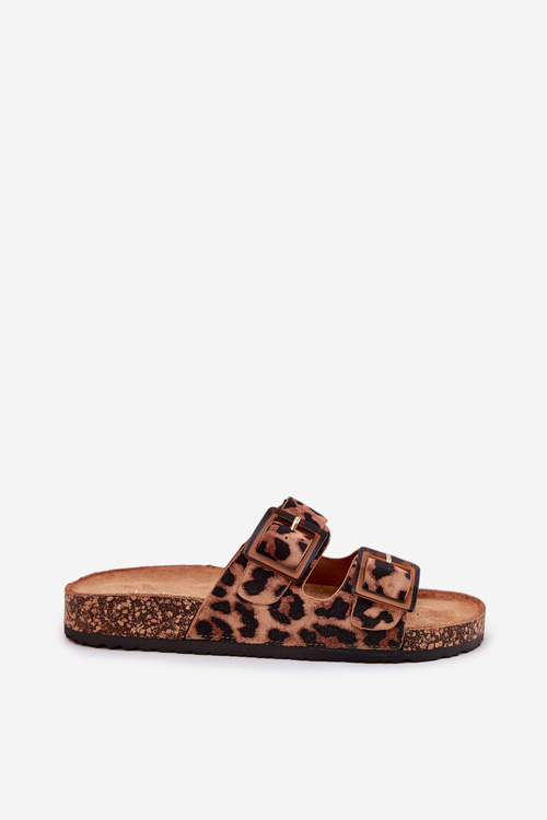 Ladies Slippers With Clear On Cork Sole Leopard Brown Sercele