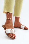 Women's Sandals With Eco Leather Decoration On Flat Heel White Sadria