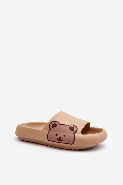 Women's Lightweight Foam Slippers with Bear Motif Dark Beige Parisso