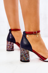 Leather Sandals On A Bar Navy blue and red Lorene