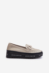 Women's Leather Shiny Platform Moccasins with Decoration S.Barski LR750 Gold