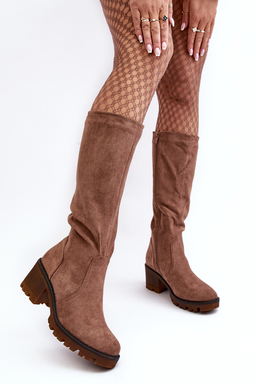 Women's Knee-High Low Heel Boots Brown Beveta