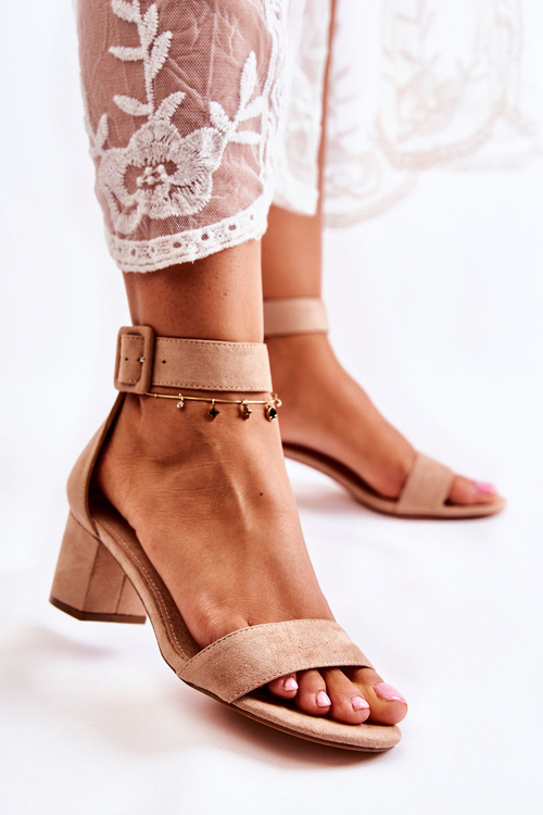 Suede Low Heel Sandals Beige Graciell