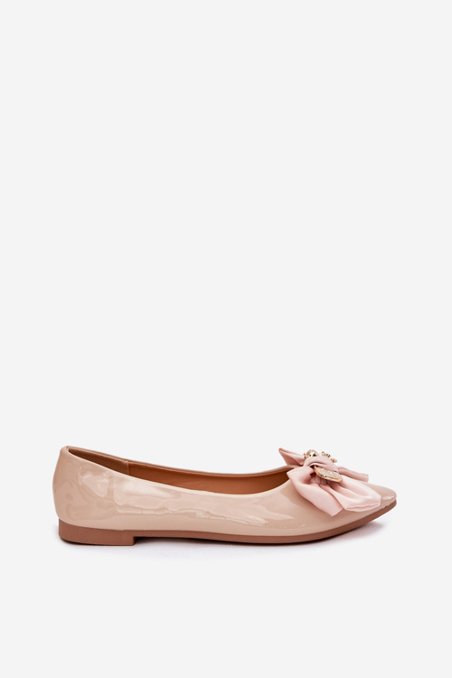 Lacquered Ballet Flats With Bow And Gold Brooch Beige Rivona