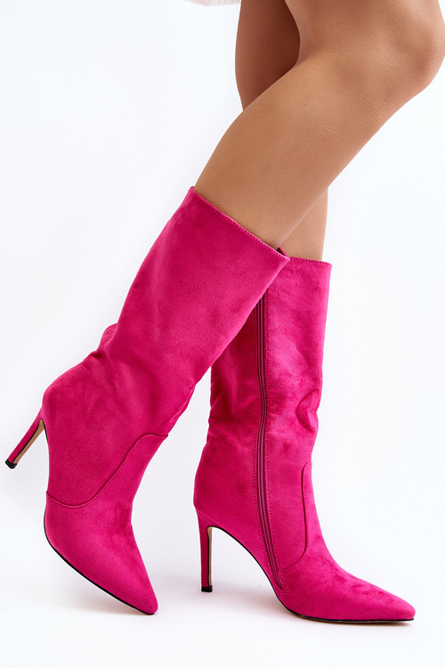 Women's Half-Calf Boots on Stiletto Fuchsia Odetteia