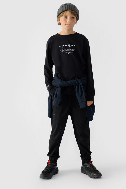 Long Sleeve T-Shirt For Boy With Print Regular 4F 4FJWAW24TLONM294-20S Black