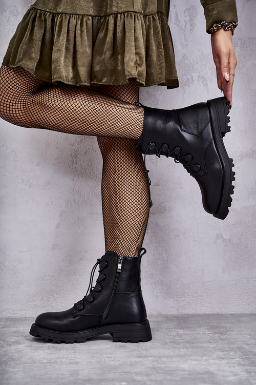 Women's Leather Warm Boots With Ribbed Black Helia