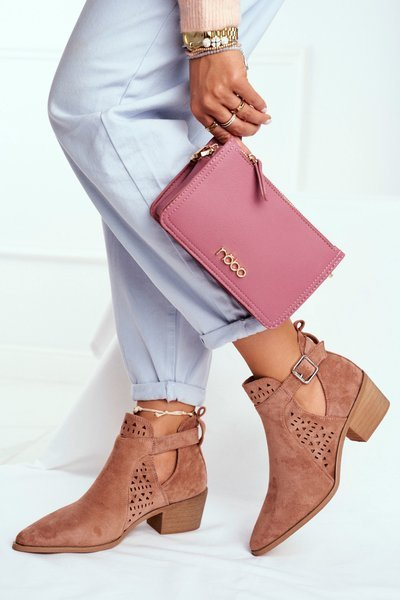 Suede Heeled Boots With Buckle Pink Esen