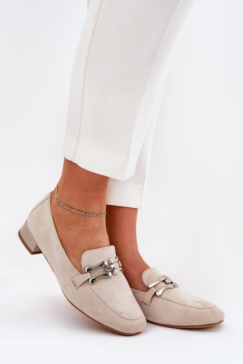 Moccasins With Decoration On Delicate Heel Eco Suede Light Beige Pillitha