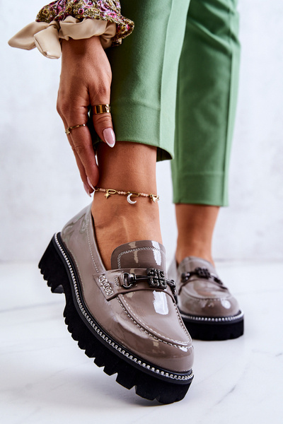 Patent Leather Shoes With Ornament Light brown Adison