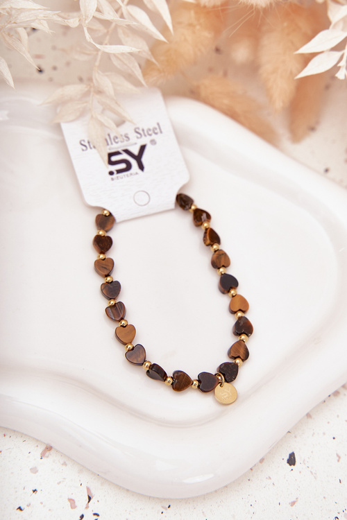 Damska Bransoletka Stal Chirurgiczna Serduszka Brązowa