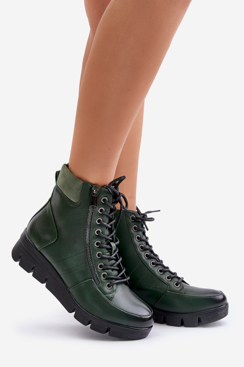 Light Insulated Women's Ankle Boots On Platform And Wedge Dark Green Savindria