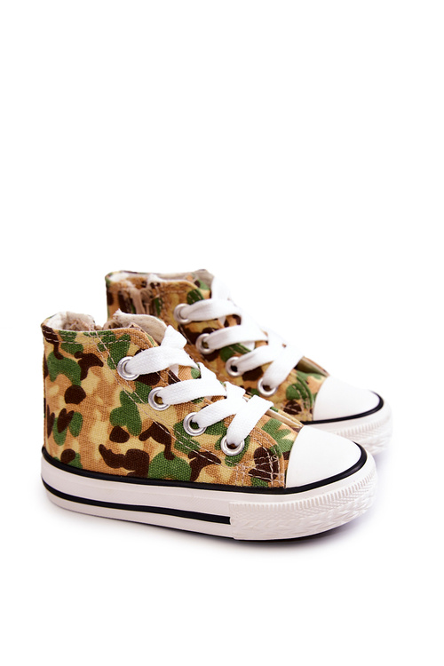 Children's High Sneakers With A Zipper Beige and green Filemon