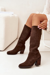 Suede Knee High Boots With Zip Chocolate Lissara