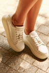 Women's Leather Platform Sneakers With Teddy Bear White Vinceza 66641