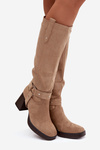 Insulated Women's Boots on Heel with Stitching Beige Alessara