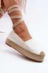 Women's White Lace-Up Platform Espadrilles with Braiding Tailesse