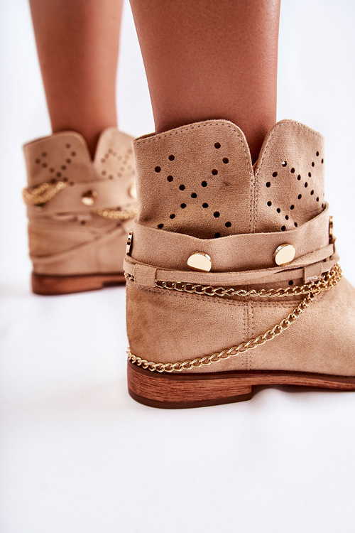 Suede Boots On Hidden Wedge Beige Verine