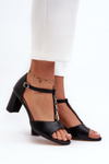Women's Sandals with High Heel and Decorative Eco Leather Strap Black Triavera
