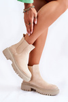 Suede Slip On Worker Boots Beige Lorea 