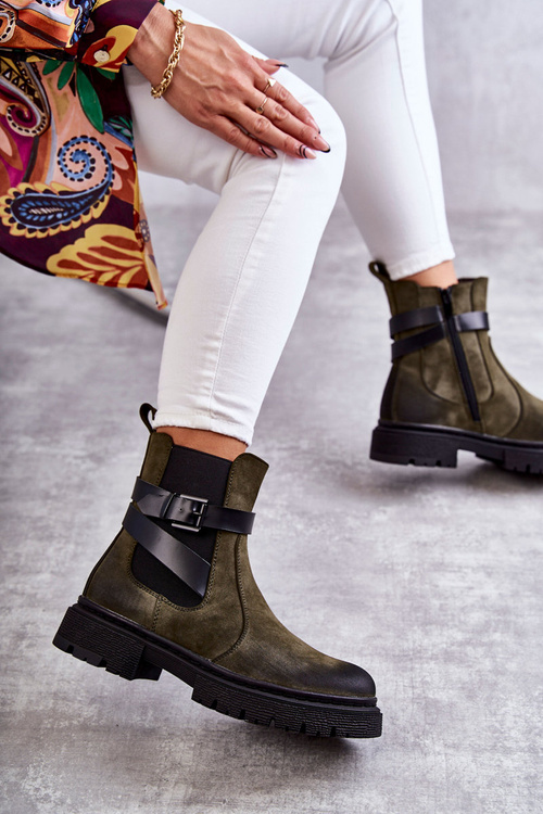 Women's Warm Boots Jodhpur boots With Belt Green Jose