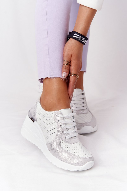 Leather Wedge Sneakers S.Barski White-Silver
