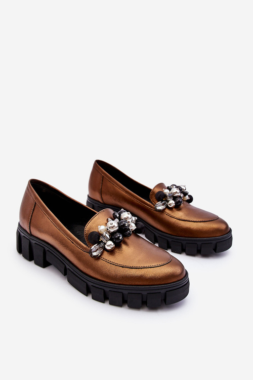 Women's Loafers On The Platform Laura Messi 2392 Dark Gold