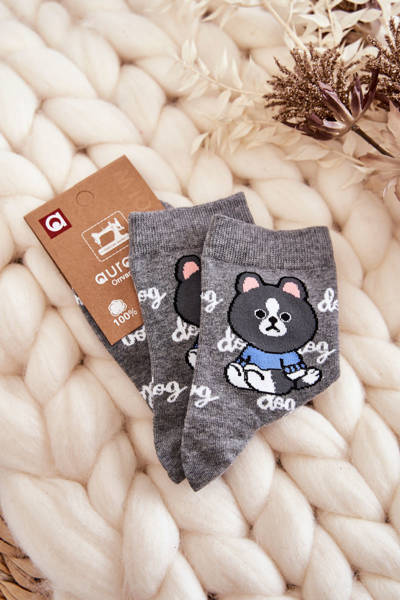 Women's Cotton Socks dog Dark grey