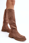 Women's Quilted Knee-High Boots Brown Heliofa