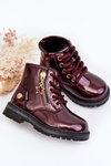 Burgundy Patent Leather Zip-Up Ankle Boots Felori