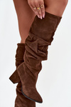 Wrinkled Boots Made From Genuine Suede On Heel Heated Zazoo 4228 Brown