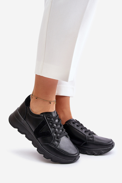 Leather Women's Sports Shoes Vinceza 7918 Black