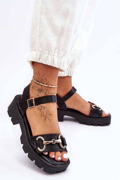 Women's Leather Sandals With Embellishment Black Emori