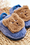 Kapcie Futrzane Dziecięce Z Misiem Niebieskie MP8626