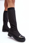 Flat Heel Over The Knee Quilted Boots Black Amalfri 
