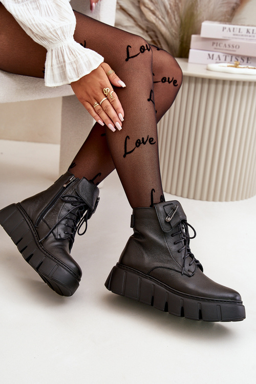 Zazoo 60511 Leather Ankle Boots for Women on Platform Insulated Black