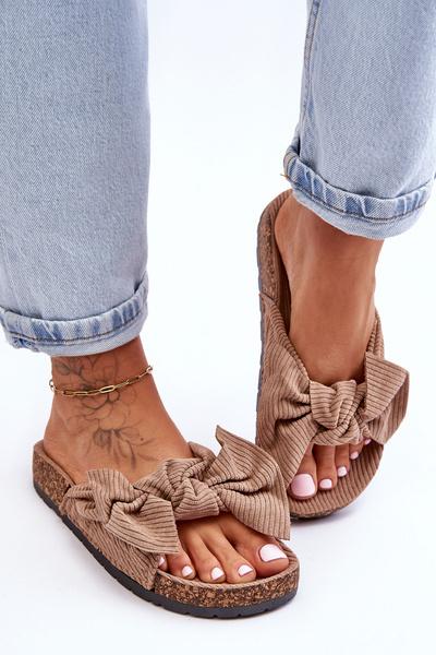 Klapki Sztruksowe Na Korku Ciemnobeżowe Summertime