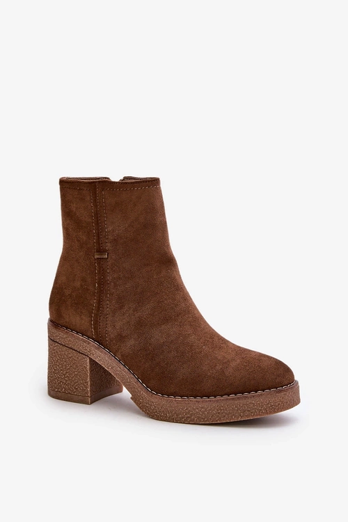 Ocieplane Damskie Botki Eko Zamszowe Brązowe Arkesia